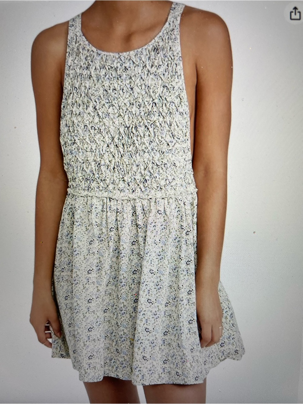Free People Cream Floral Smocked Mini Dress